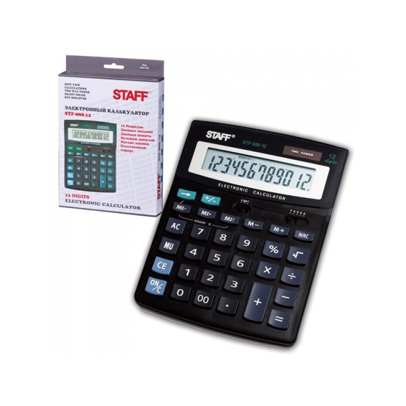 Калькулятор STAFF настольный STF-888-12, 12 разрядов, двойное питание, 200х150 мм, 250149