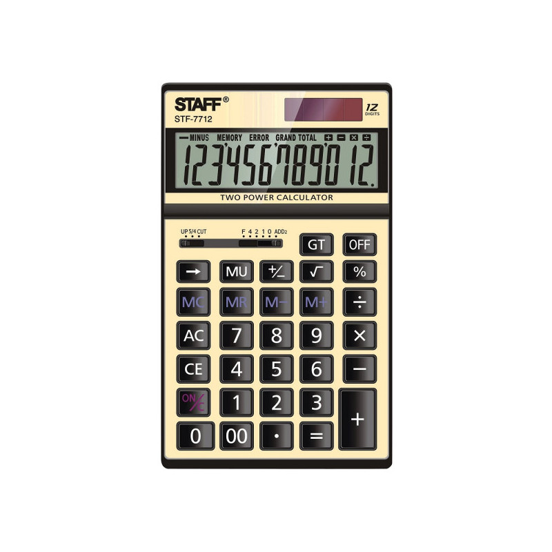 Калькулятор STAFF настольный металлический STF-7712-GOLD, ЗОЛОТИСТЫЙ, 12 разрядов, 179х107 мм, блистер, 250306