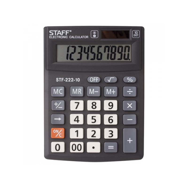 Калькулятор STAFF PLUS настольный STF-222, 10 разрядов, двойное питание, 138x103 мм, 250419
