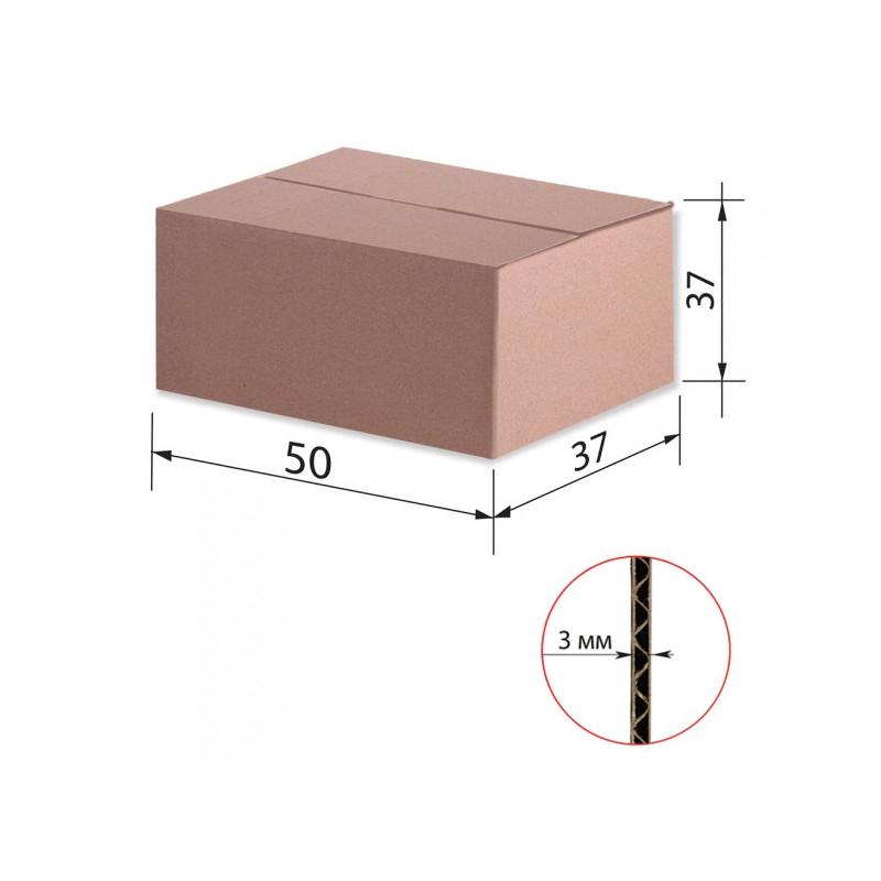 Короб картонный, длина 500 х ширина 370 х высота 370 мм, марка Т22, профиль В, FEFCO 0201 / ГОСТ, исполнение А, 440107