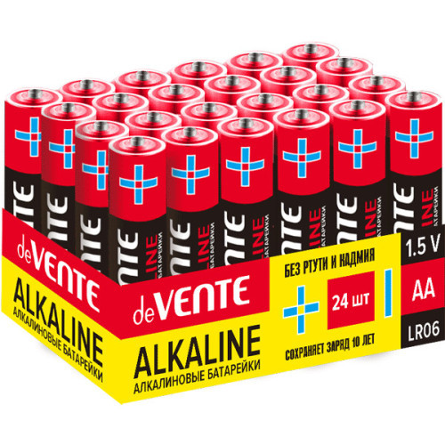 Батарейка алкалиновая, AA, LR06, 1,5В, 4 шт в термоусадочной пленке, "deVENTE. Alkaline"