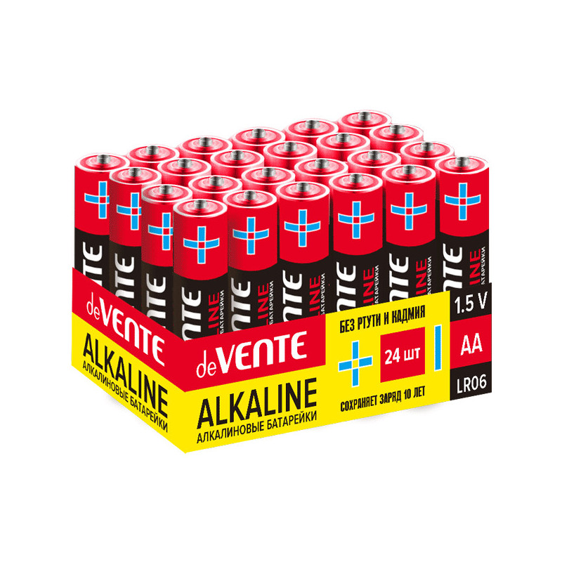 Батарейка алкалиновая, AA, LR06, 1,5В, 4 шт в термоусадочной пленке, "deVENTE. Alkaline"