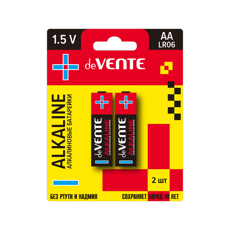 Батарейки алкалиновая, AA, LR06, 1,5В, 2 шт в блистере, "deVENTE. Alkaline"