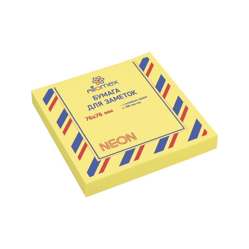Cамоклеящийся блок Attomex, 76х76 мм, неон желтый, 100 листов