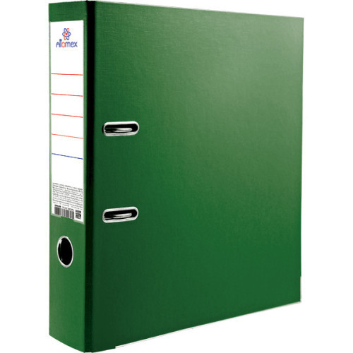 Папка с арочным механизмом 75(80) мм, пвх/бумага, зеленая, металл уголок, разобранная, карман на корешке, Attomex