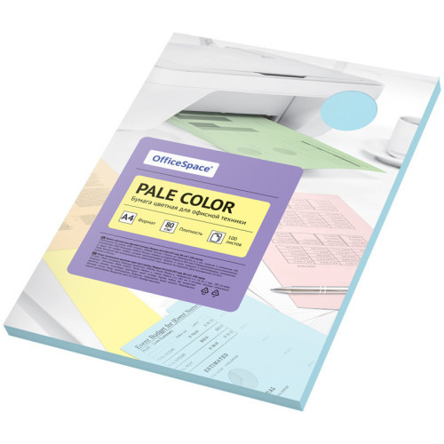 Бумага цветная OfficeSpace "Pale Color", A4, 80 г/м2, 100л., (голубой)