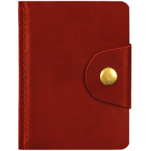 Визитница карманная OfficeSpace на кнопке, 10*7см, 18 карманов, натуральная кожа, красный