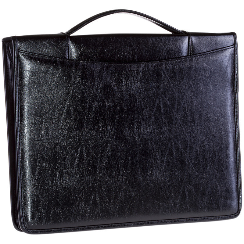 Папка деловая 3 отделения, 360x285x30мм, кожзам/полиэстер, черная, молния, 1 ручка, OfficeSpace Mars