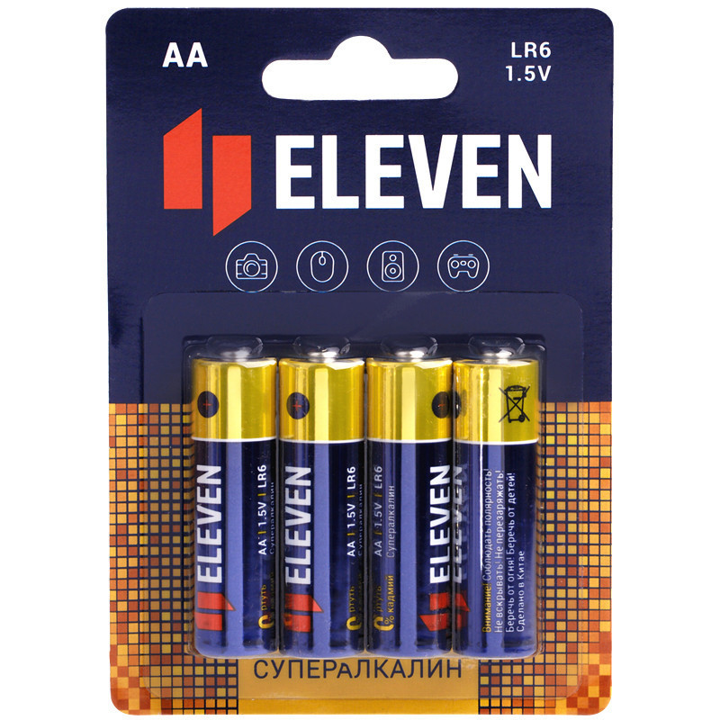 Батарейка Eleven SUPER AA (LR6) алкалиновая, 4 шт, BC4