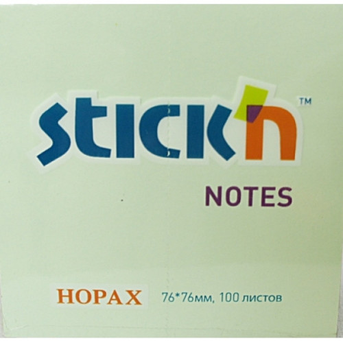 Самоклеящийся блок 76,2х76,2 мм 100 листов зеленый STICK'N HOPAX.