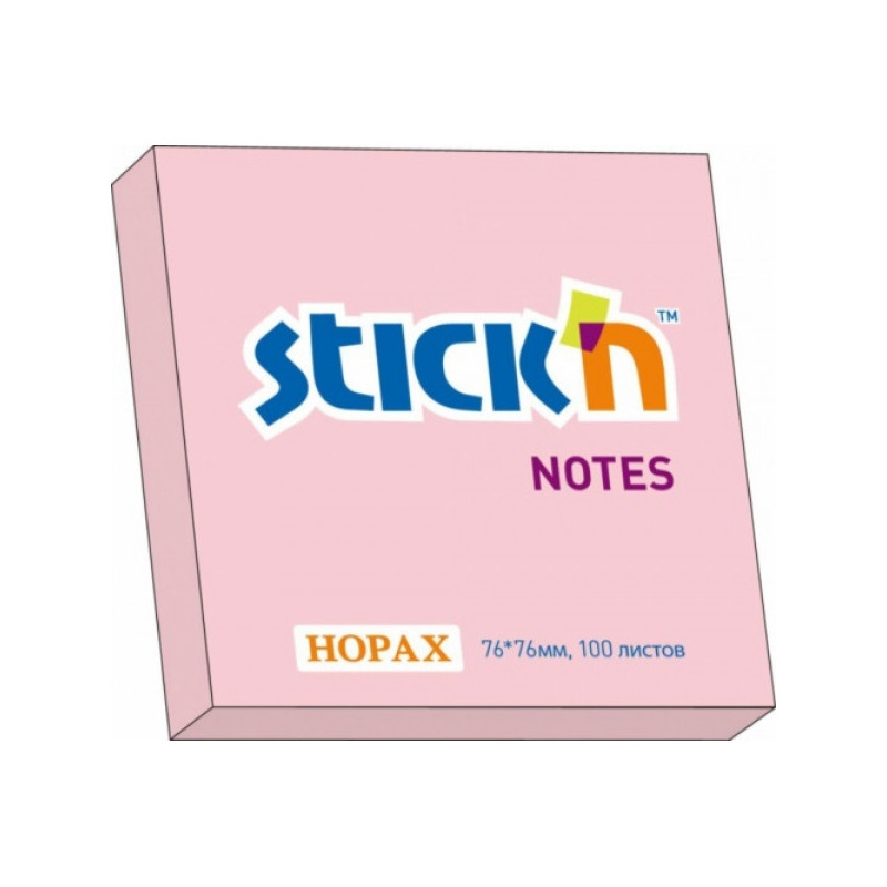 Самоклеящийся блок 76,2х76,2 мм 100 листов розовый STICK'N HOPAX