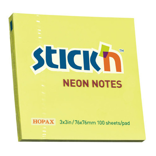 Самоклеящийся блок STICK`N, 76x76, неон желтый, 100 листов