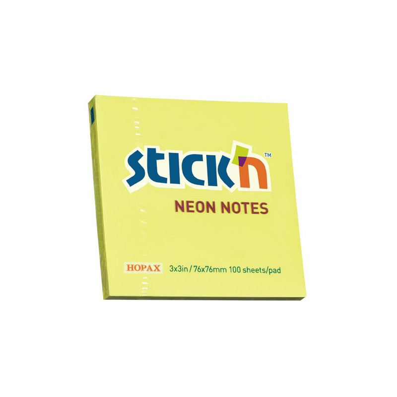 Самоклеящийся блок STICK`N, 76x76, неон желтый, 100 листов