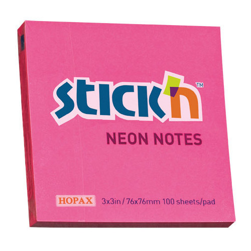 Самоклеящийся блок STICK`N, 76x76, неон малиновый, 100 листов