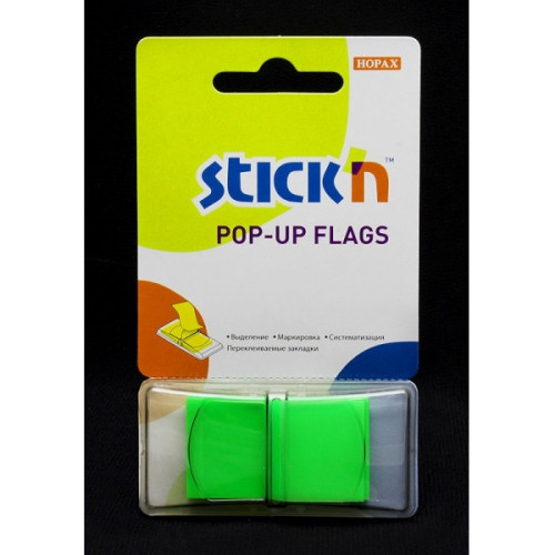Закладки клейкие POP-UP STICK'N, зеленый, 45х25 мм, 50 л, HOPAX