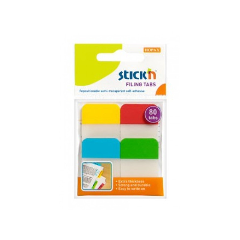 Закладки клейкие набор с цветным краем из пластика 38х25 мм 4 цвета по 20 листов STICK'N HOPAX