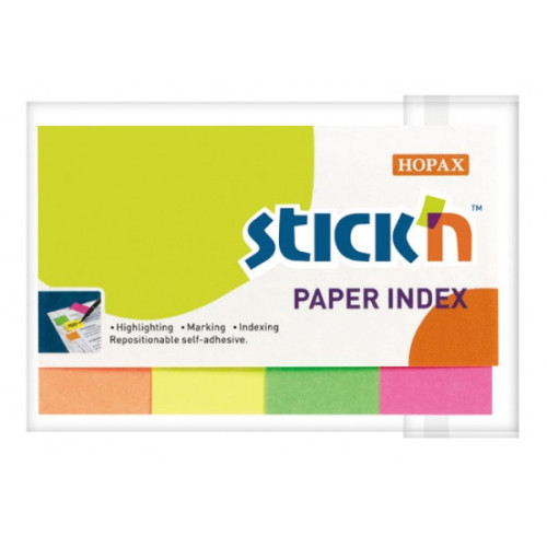 Клейкие закладки HOPAX бумажные 20х50 мм 4 цвета по 50 листов неоновые