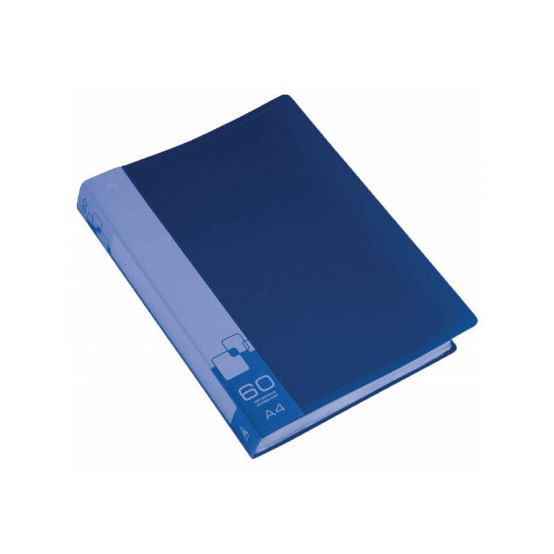 Папка с 60 прозрачными вкладышами А4 пластик 0.70 мм карман с бумажной вставкой синяя