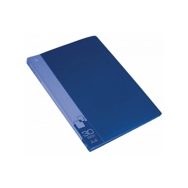 Папка с 30 прозрачными вкладышами А4 пластик 0.65 мм карман с бумажной вставкой синяя