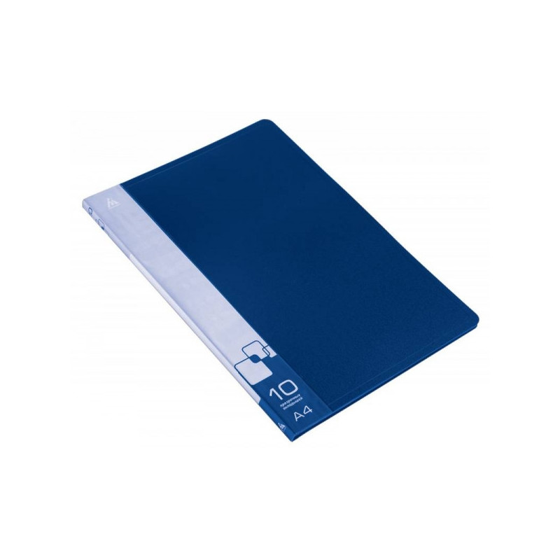 Папка с 10 прозрачными вкладышами A4 пластик 0.60 мм карман с бумажной вставкой синяя