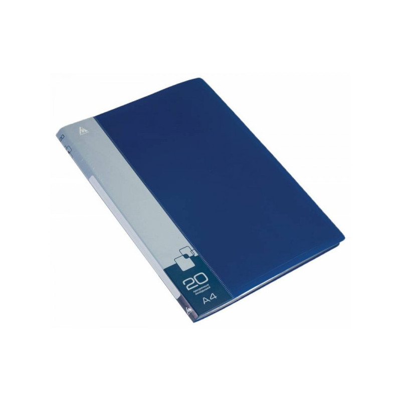 Папка с 20 прозрачными вкладышами А4 пластик 0.60 мм карман с бумажной вставкой синяя