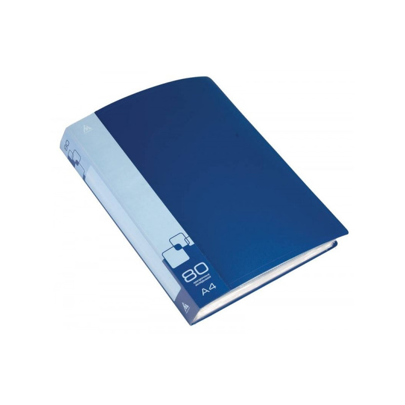 Папка с 80 прозрачными вкладышами A4 пластик 0.80 мм карман с бумажной вставкой синяя