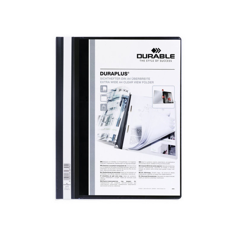 Папка-скоросшиватель Durable Duralook Plus A4+ прозрачный верхний лист-карман черная