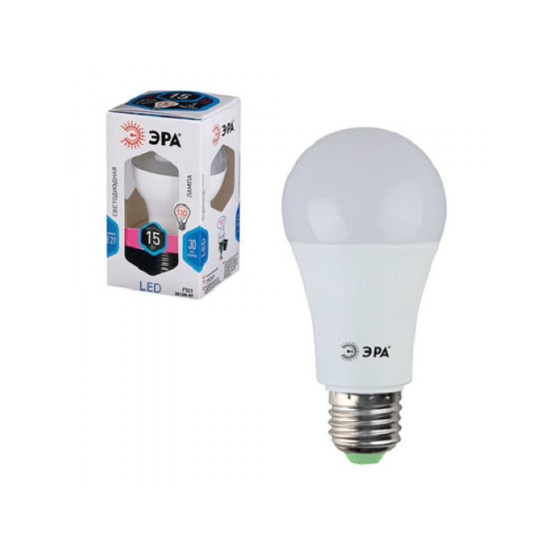 Лампа светодиодная ЭРА, 15 (130) Вт, цоколь E27, грушевидная, холодный белый свет, 25000 ч., LED smdA60-15w-840-E27, Б0020593