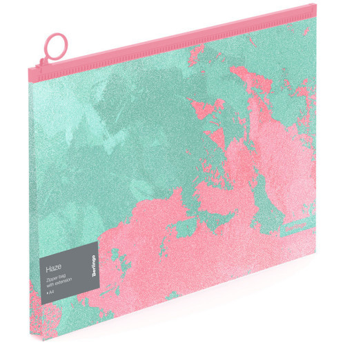Папка-конверт на молнии с расширением Berlingo "Haze", 180мкм, мятная/розовая, с рисунком, с эффектом блесток
