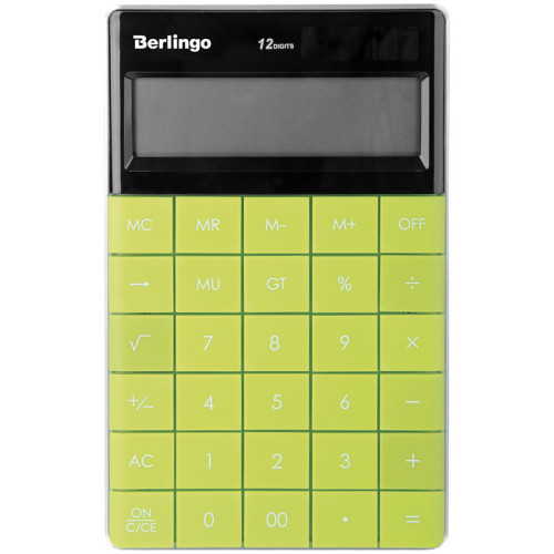 Калькулятор настольный Berlingo "PowerTX", 12 разр., двойное питание, 165*105*13мм, зеленый