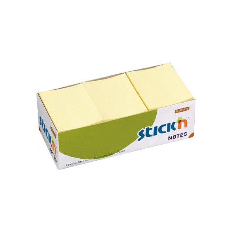 Самоклеящийся блок 38,1х50,8 мм 100 листов желтый STICK'N HOPAX без упаковки