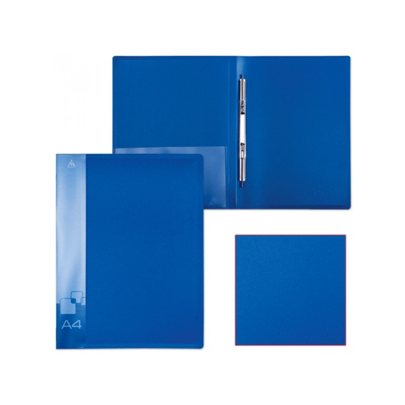 Папка с пружинным скоросшивателем в середине А4 пластик 0.70 мм синяя