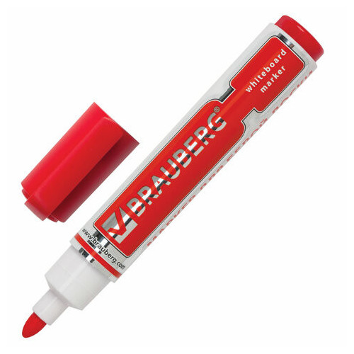 Маркер стираемый для белой доски КРАСНЫЙ, BRAUBERG "Neo", 5 мм, с клипом, 150489