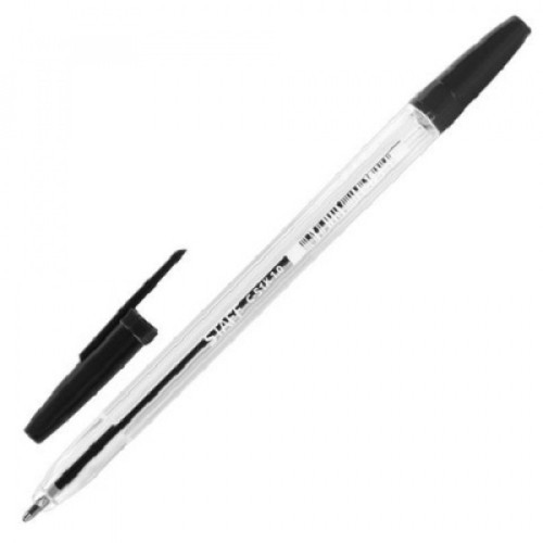 Ручка шариковая черная, 0,5 мм, 1 мм, прозрачный, STAFF