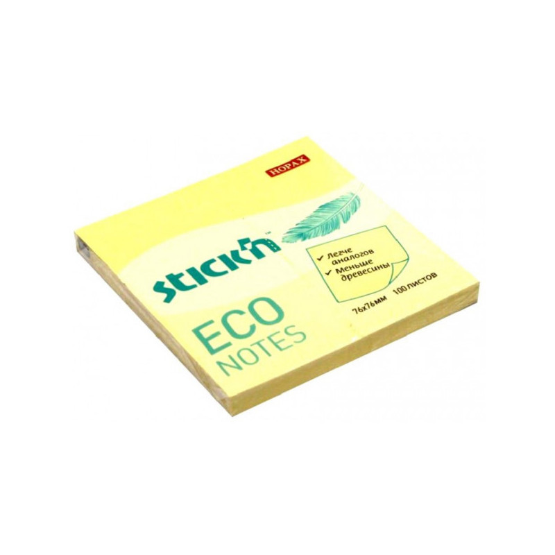 Самоклеящийся блок HOPAX 76x76 мм пастель желтый 100 листов Stick`n ECO СПЕЦ