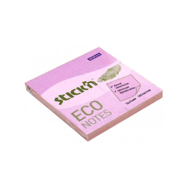Самоклеящийся блок HOPAX 76x76 мм пастель розовый 100 листов Stick`n ECO СПЕЦ
