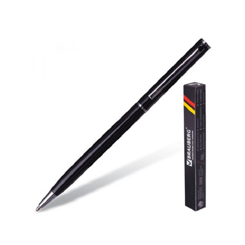 Ручка шариковая автоматическая BRAUBERG Delicate Black бизнес-класса, корпус черный, узел 1мм, линия письма 0.7 мм синяя