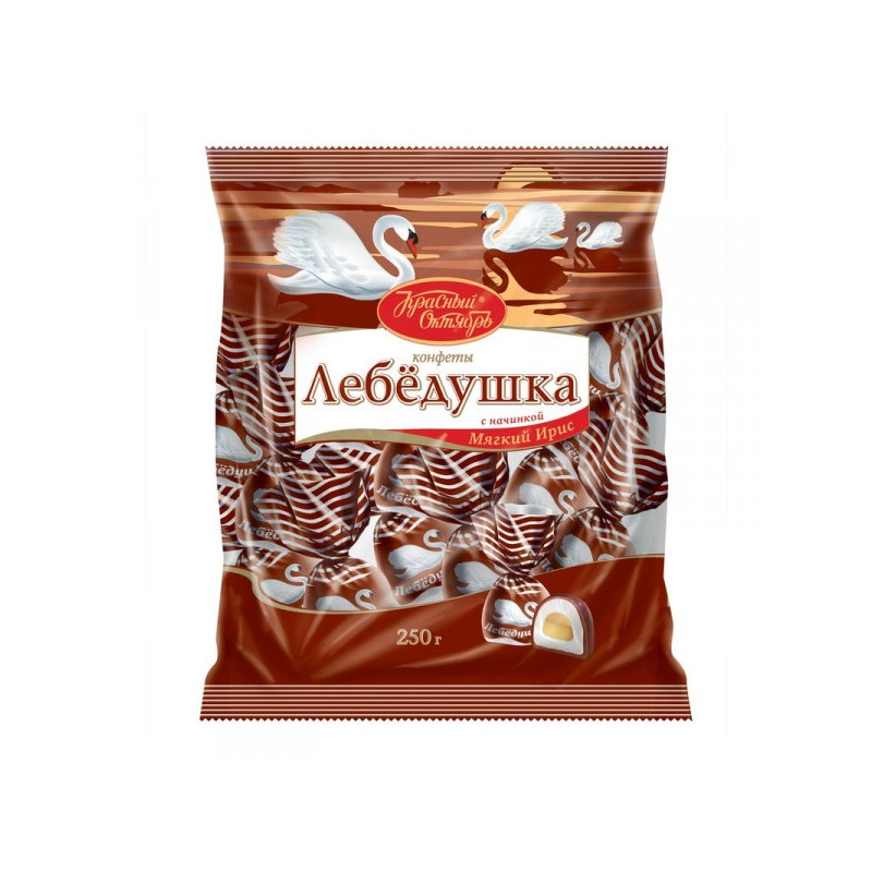 Конфеты шоколадные Лебедушка с начинкой мягкий ирис 250 грамм