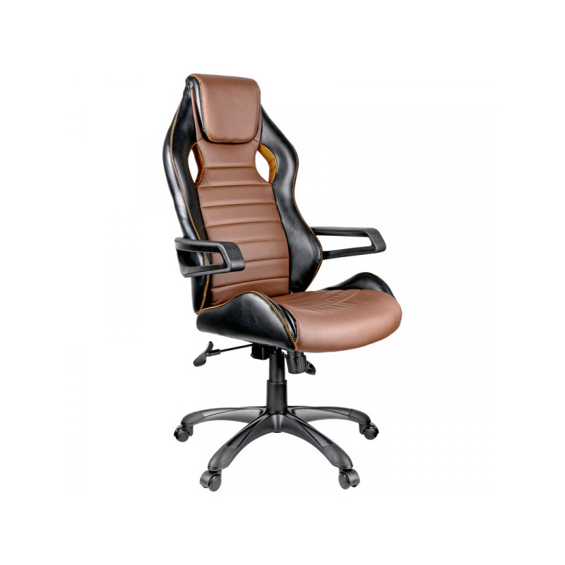 Кресло руководителя Helmi HL-S03 "Drift", экокожа черная/коричневая, вставка ткань оранжевая