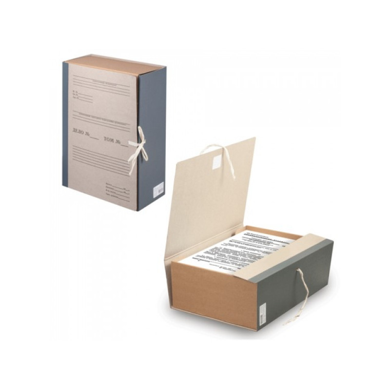 Короб архивный STAFF, 12 см, переплетный картон, корешок - бумвинил, 2 х/б завязки, до 1000 л., 126903