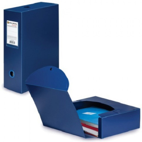 Короб архивный BRAUBERG "Energy", пластик, 100 мм (на 900 л.), разборный, синий, 0,9 мм, 235375