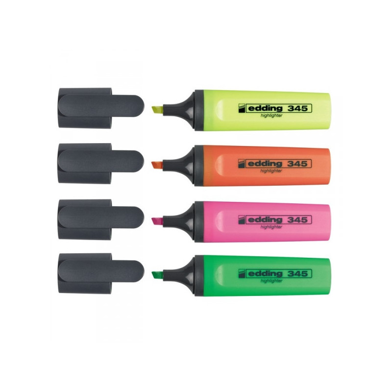 Набор текстовыделителей Edding E-345 толщина линии 1-5 мм 4 цвета: желтый розовый зеленый оранжевый
