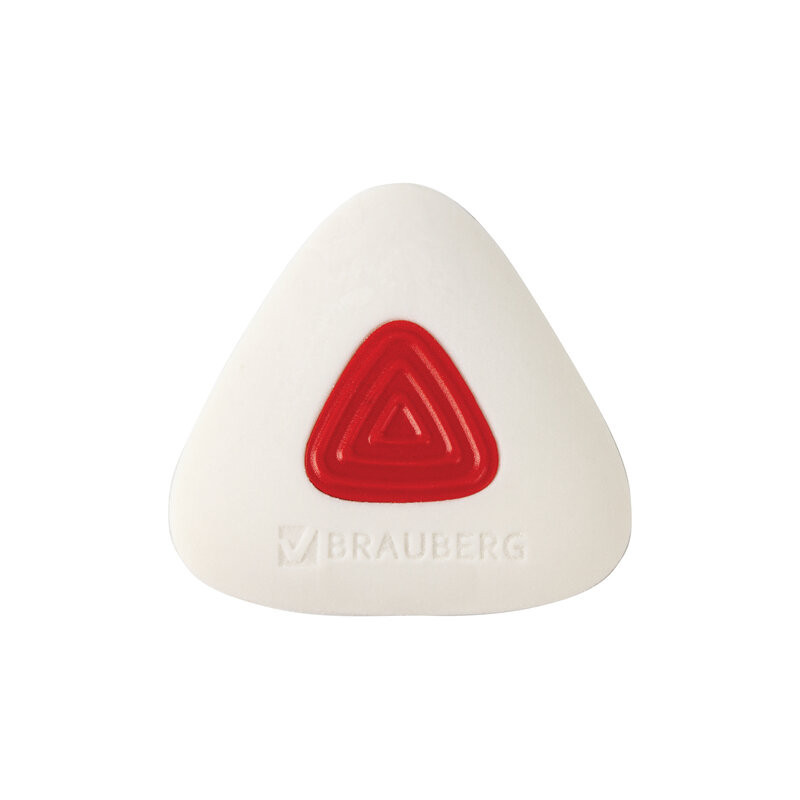 Ластик BRAUBERG "Trios PRO", 36х36х9 мм, белый, треугольный, красный пластиковый держатель, 229559