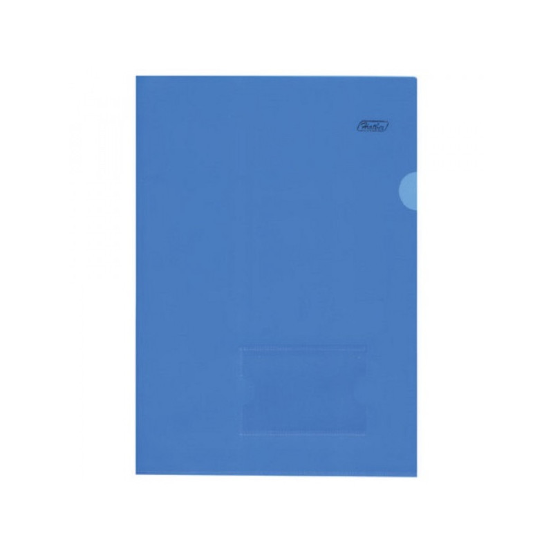 Папка-уголок пластик А4, 180 мкм, 1 отделение, синяя, карман для визитки
