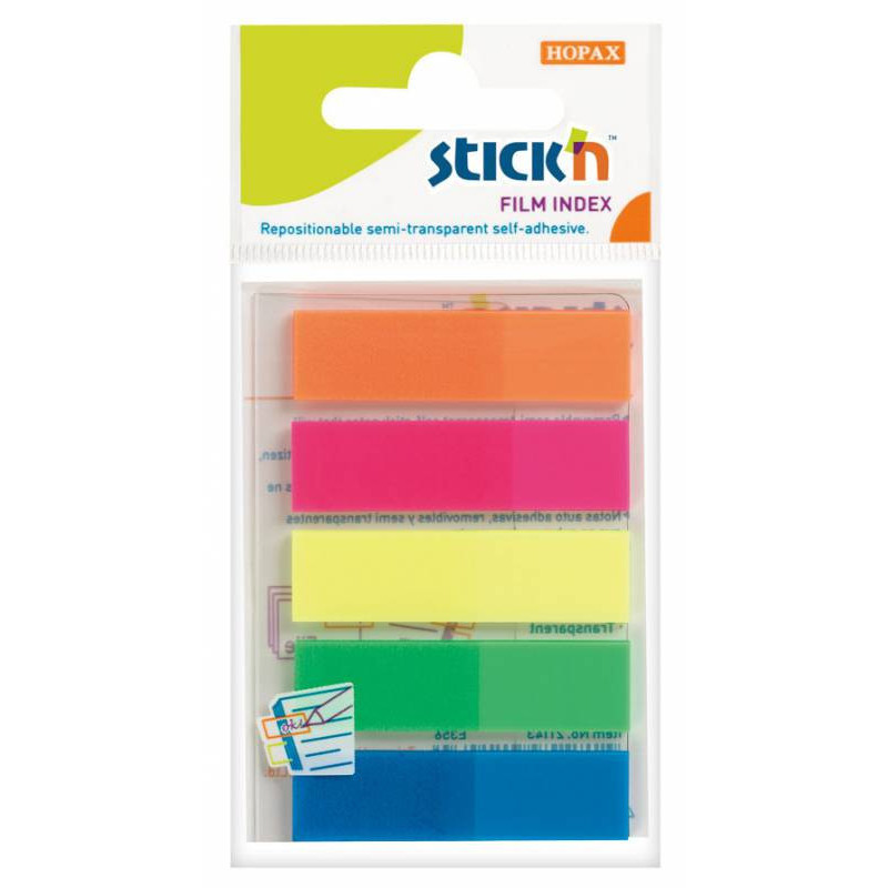 Закладки клейкие набор неоновые пластик 45х12 мм 5 цветов по 25 листов STICK'N HOPAX