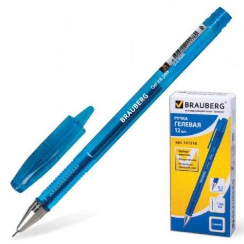 Ручка гелевая BRAUBERG "Income" корпус тонированный игольчатый узел 0,5 мм линия 0,35 мм синяя 141516