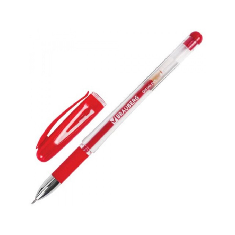 Ручка гелевая BRAUBERG Geller  игольчатый узел 0,5 мм, линия 0,35 мм, резиновый упор, красная,