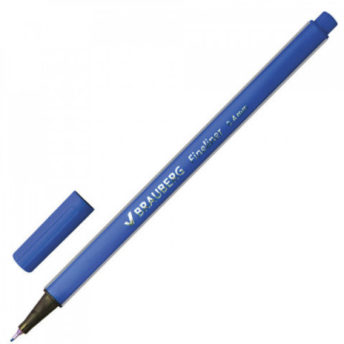 Ручка капиллярная BRAUBERG "Aero" трехгранная металлический наконечник 0,4 мм синяя 142253