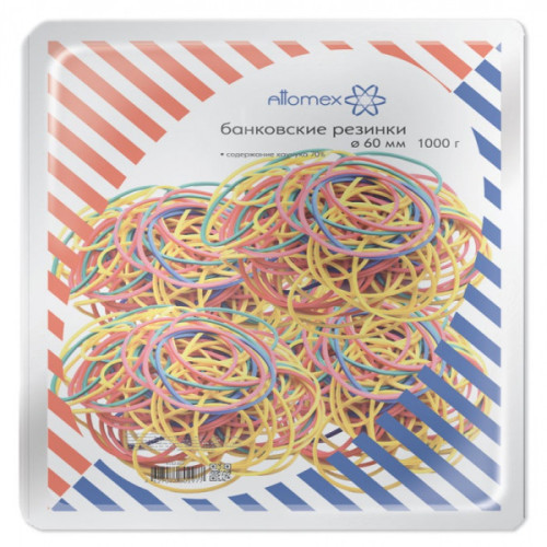 Резинки банковские "Attomex" диаметр 60 мм, 100 г, цветные