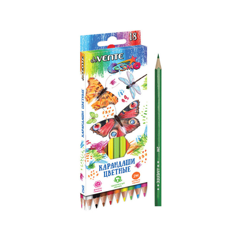 Карандаши цветные "deVENTE. Cosmo" 18 цветов, 2М, диаметр грифеля 2,8 мм, шестигранные, в картонной коробке